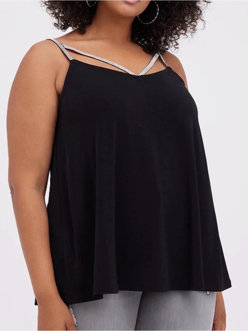 NWT Torrid Black Rhinestone Jewel Strap Soft Swing Cami Tank Top Size 4 24/26 4X